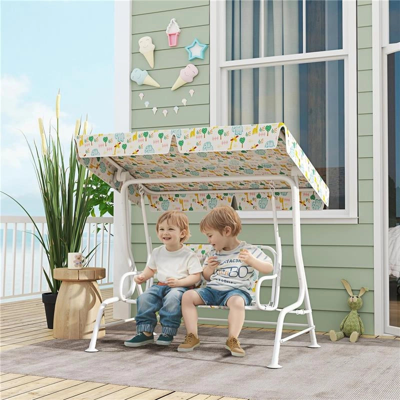 DONDOLO PER BAMBINI DA ESTERNO A 2 POSTI CON TETTUCCIO REGOLABILE E CINTURE DI SICUREZZA 112X75X120 CM BIANCO