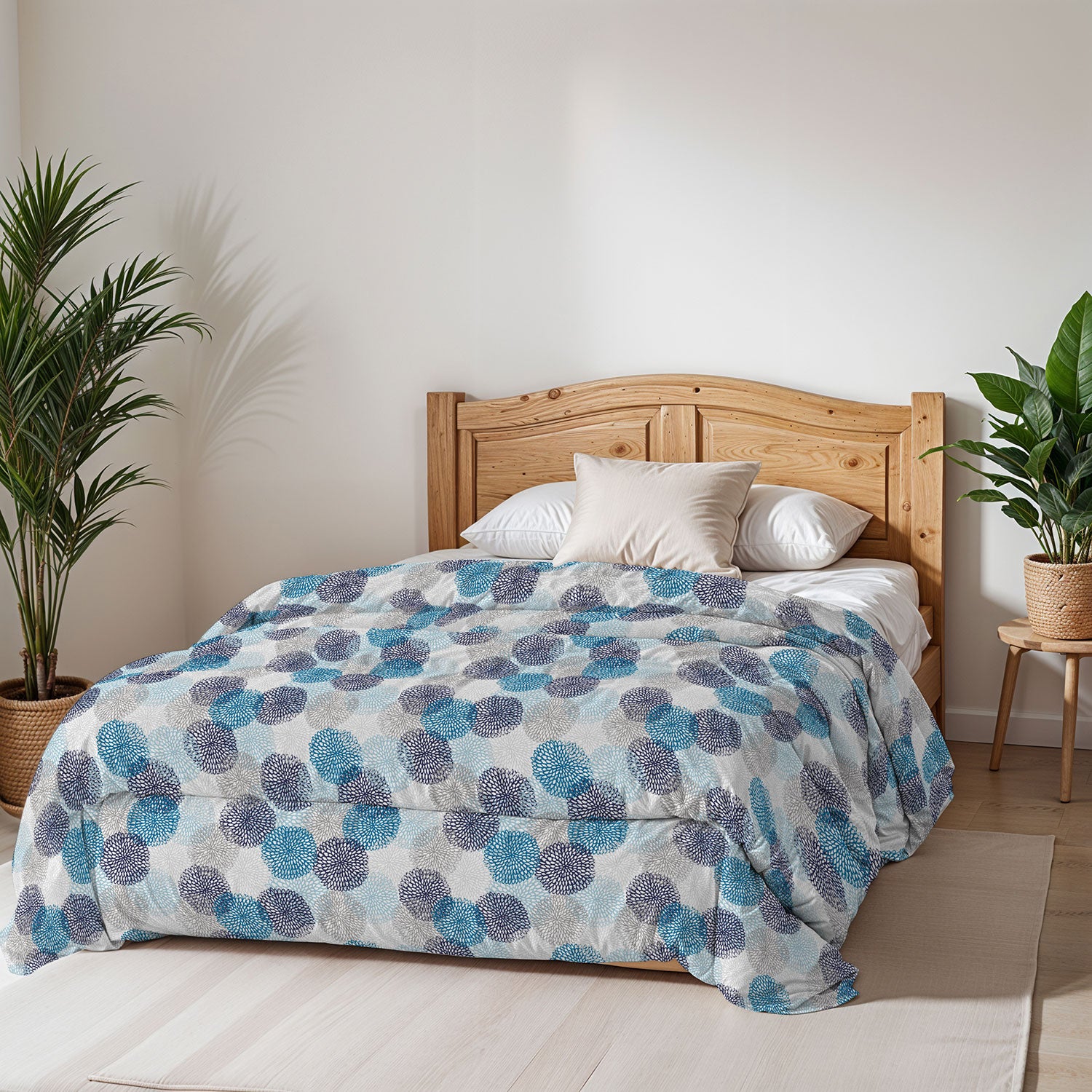 Trapunta Invernale Matrimoniale Stampata in Microfibra 200gr Double Face Soffioni Blu