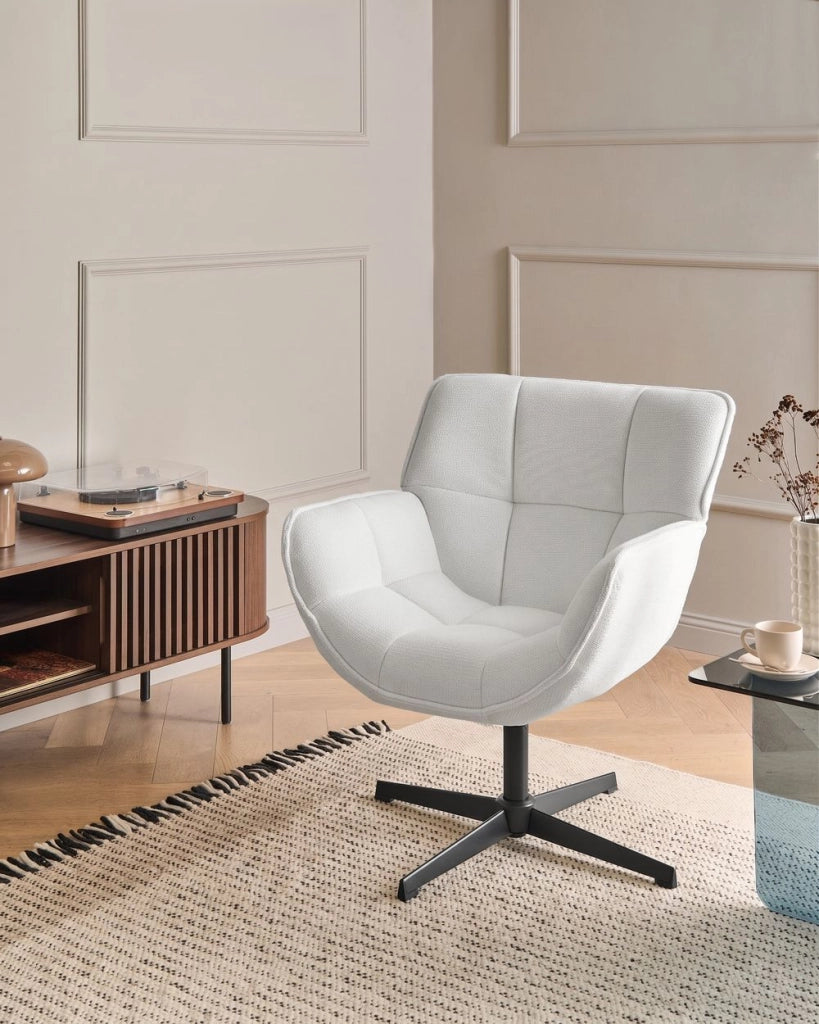 Poltrona imbottita con seduta curva struttura girevole seduta bianco girevole moderna seduta ampia design retrò