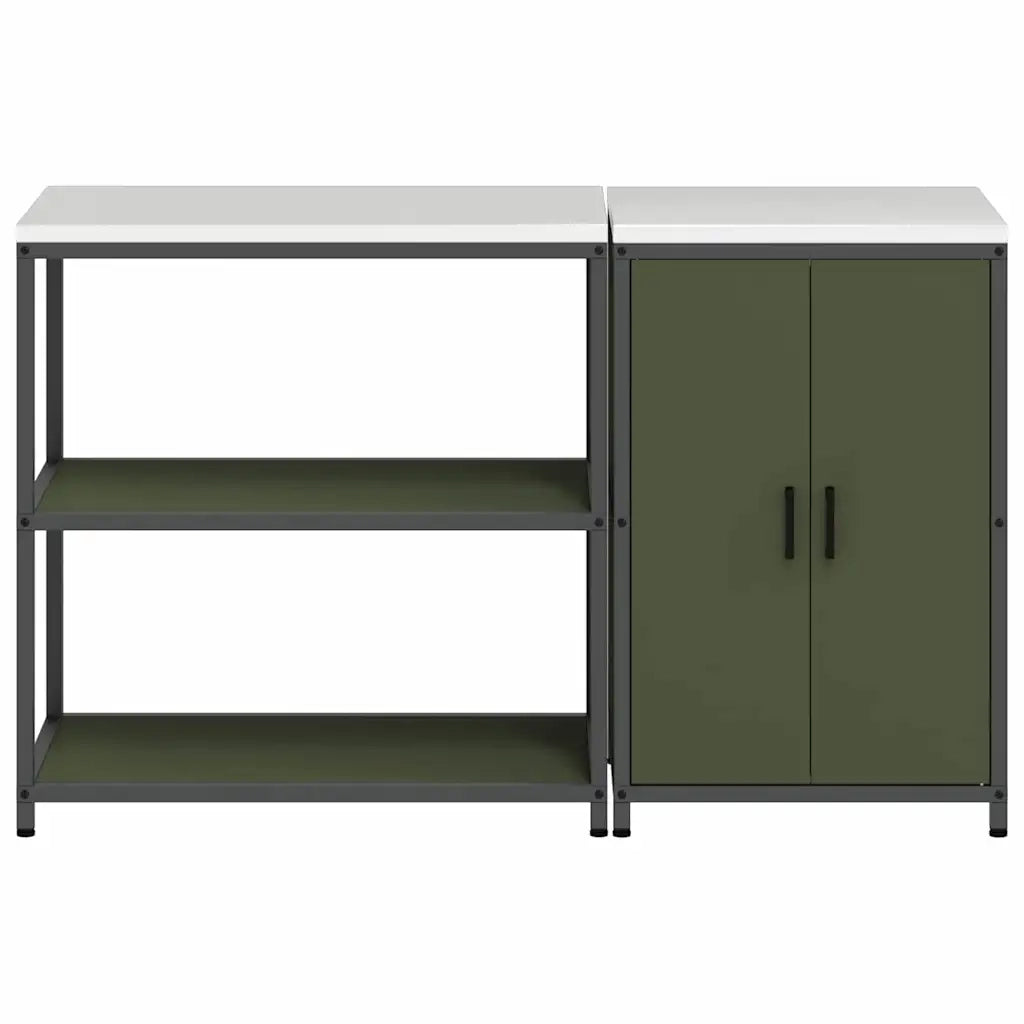 vidaXL Set di Stoccaggio per Cucina 2 pcs Verde oliva 150 x 50 x 92 cm