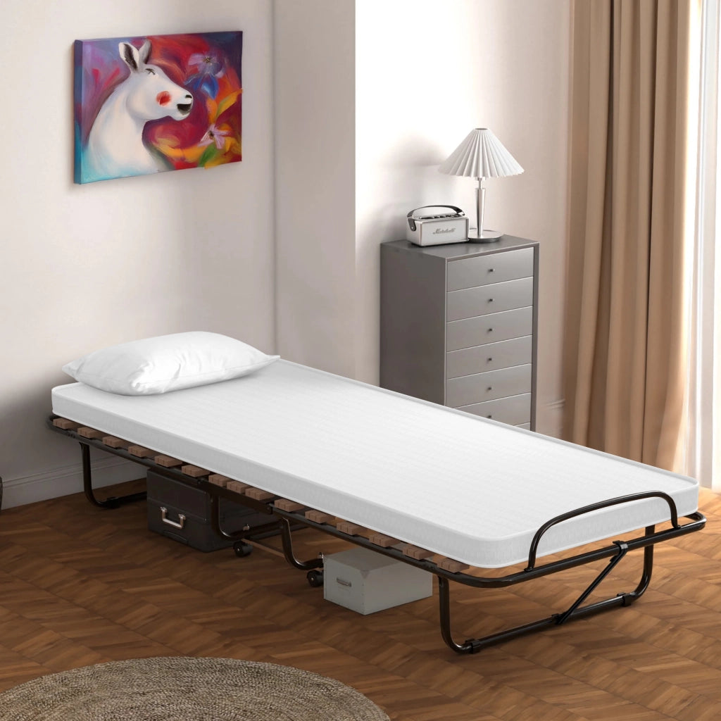 Brandina Pieghevole A Doghe Con Materasso Letto Ospiti Struttura Resistente Con Ruote Prodotto Italiano Branda Ortopedica Richiudibile 80x190 Cm Trasportabile In Omaggio Cuscino e Cover Protettiva