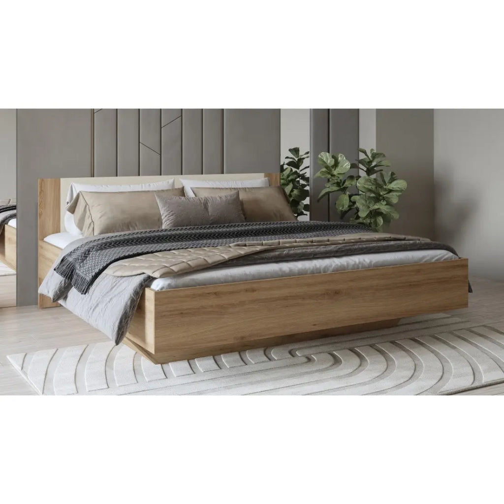 Letto VERTIGO – 180x200 cm con doghe incluse – Rovere selvaggio e beige sabbia – Piede del letto design