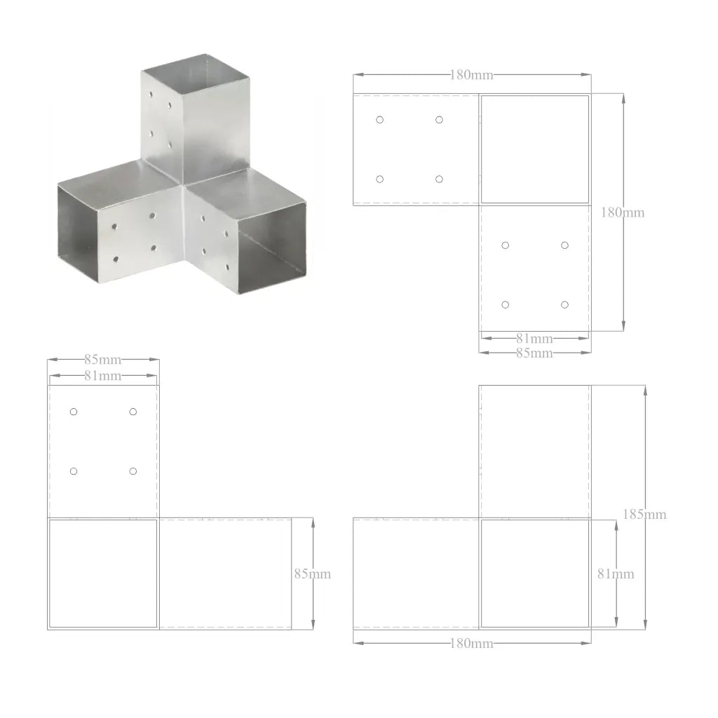 Connettore per Pali a Forma di Y in Metallo Zincato 81x81 mm cod mxl 63624