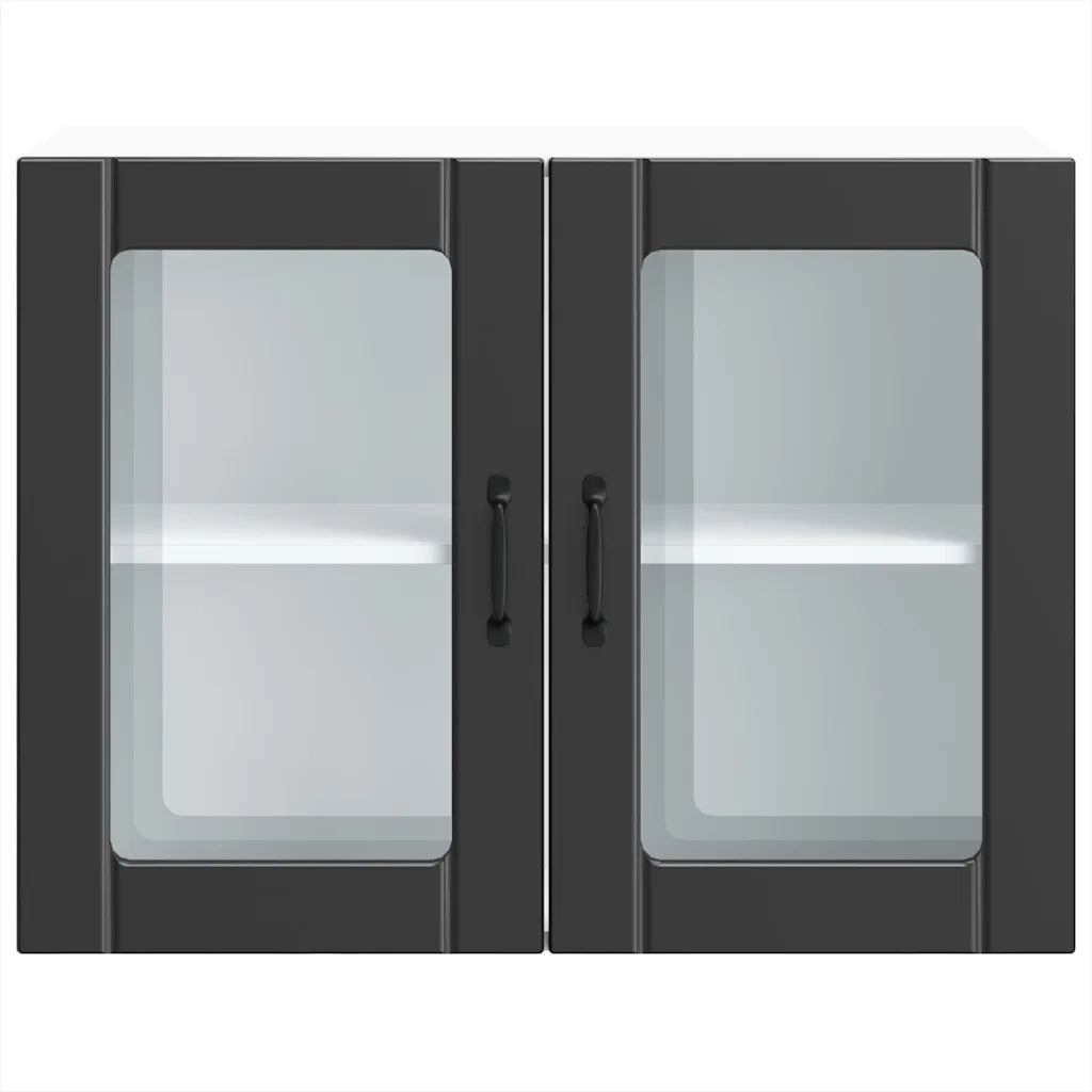 Pensile da Cucina con Porta in Vetro Lucca Nero Truciolato 853848