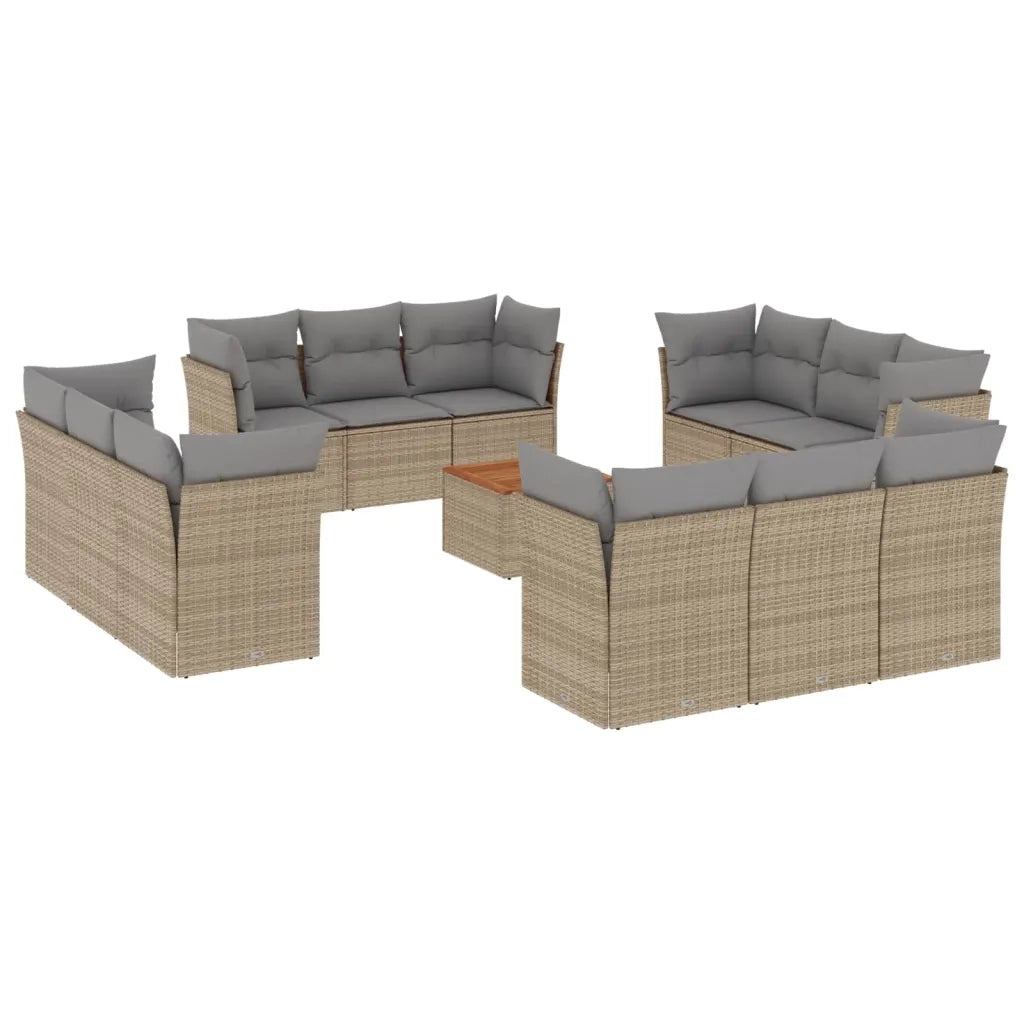 Set Divano da Giardino 13 pz con Cuscini Beige in Polyrattan