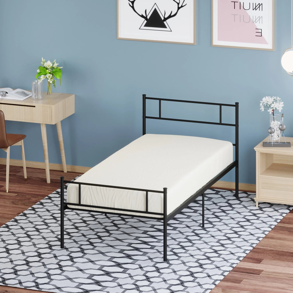 Letto Singolo in Acciaio con Testiera e Pediera ¨C Zephmum ¨C Nero 90x200