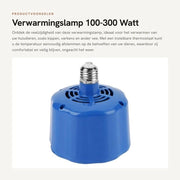 Lampada di riscaldamento per animali - 100-300 Watt - Funzione termostatica - Compatta - Lampada di riscaldamento per animali domestici - Adatta per suini e galline