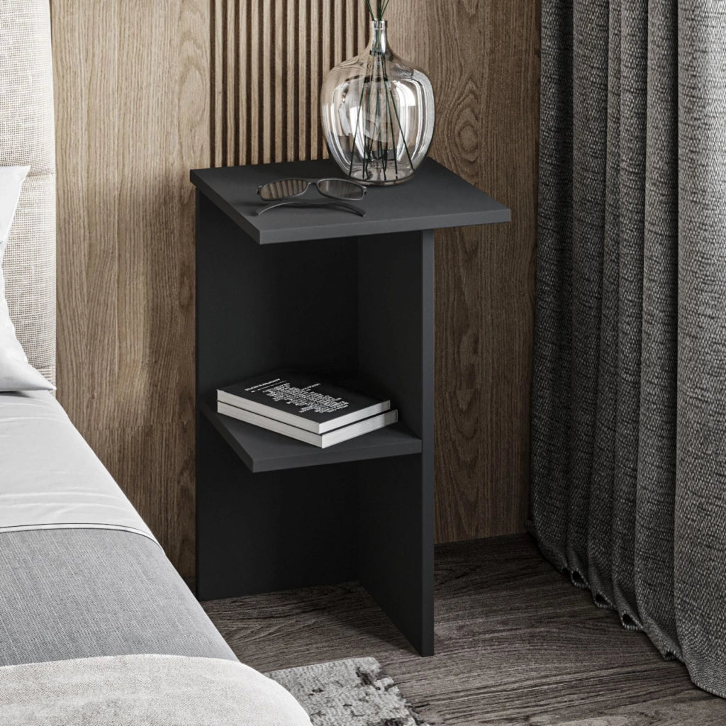 Comodino in legno "Leray" - 36 x 36 x 60 cm - Grigio antracite