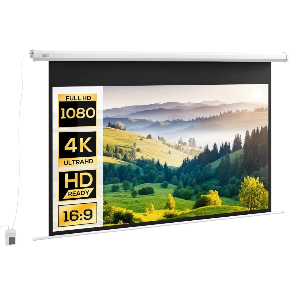 Telo per Proiettore 84" 16:9 Motorizzato con Telecomando, 215x8x140cm, Bianco