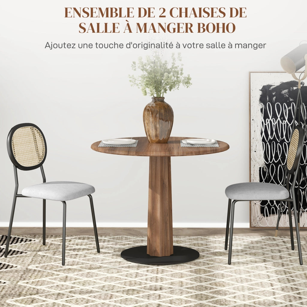 Sedia da pranzo con schienale in rattan e tessuto ¨C zephmum ¨C grigio 44x54x87 cm