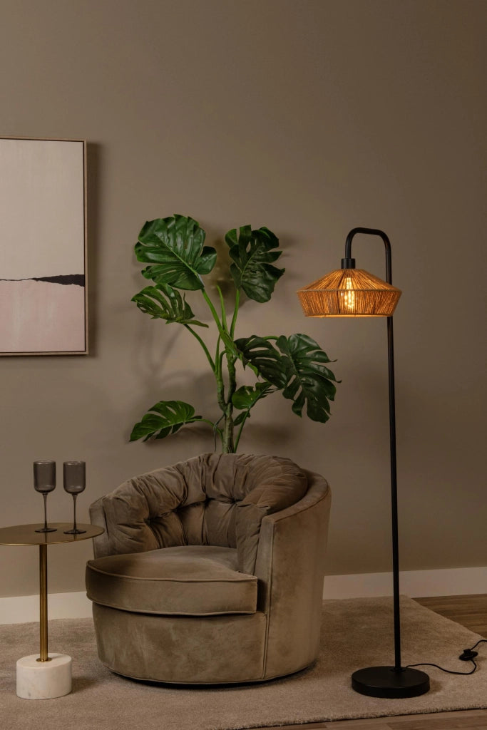 Lampada da terra YUNKAI in carta beige nera E27 Lucide