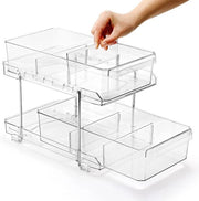Organizzatore per cucina con 4 contenitori trasparenti, 2 livelli, mobile con cassetti sotto il lavandino
