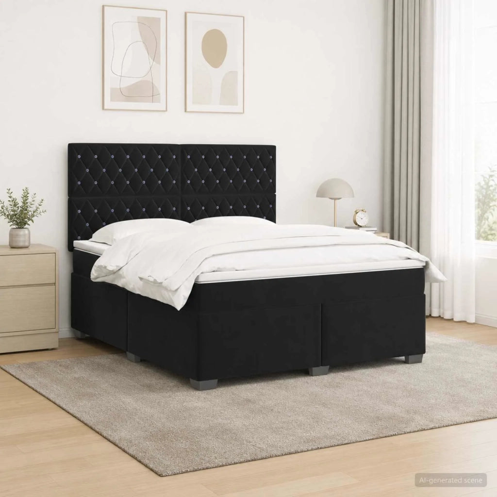 Letto box spring con materasso Nero 140 x 200 cm Velluto 3455116