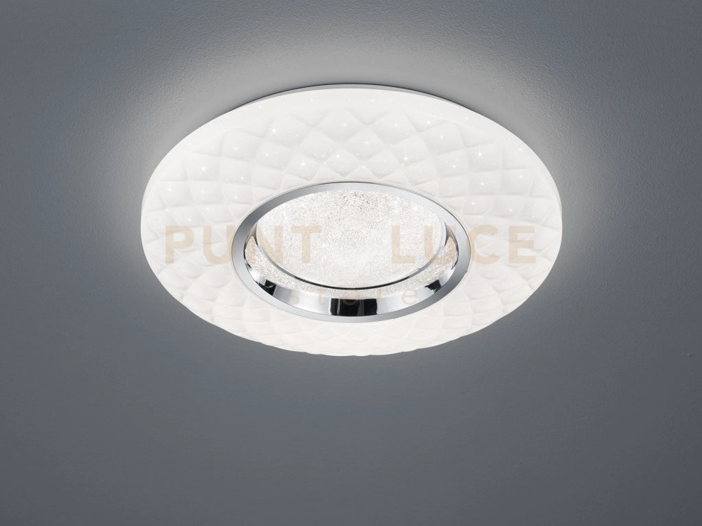 MAGNOLIA PLAFONIERA LED 21W 2500lm, 3000 - 6000K CROMO ED EFFETTO CRISTALLO CON TELECOMANDO CON FUNZIONI DI VARIAZIONE LUCE CALDA E FREDDA, REGOLAZIONE INTENSITA' DI LUCE E LUCE NOTTURNA D. 40CM