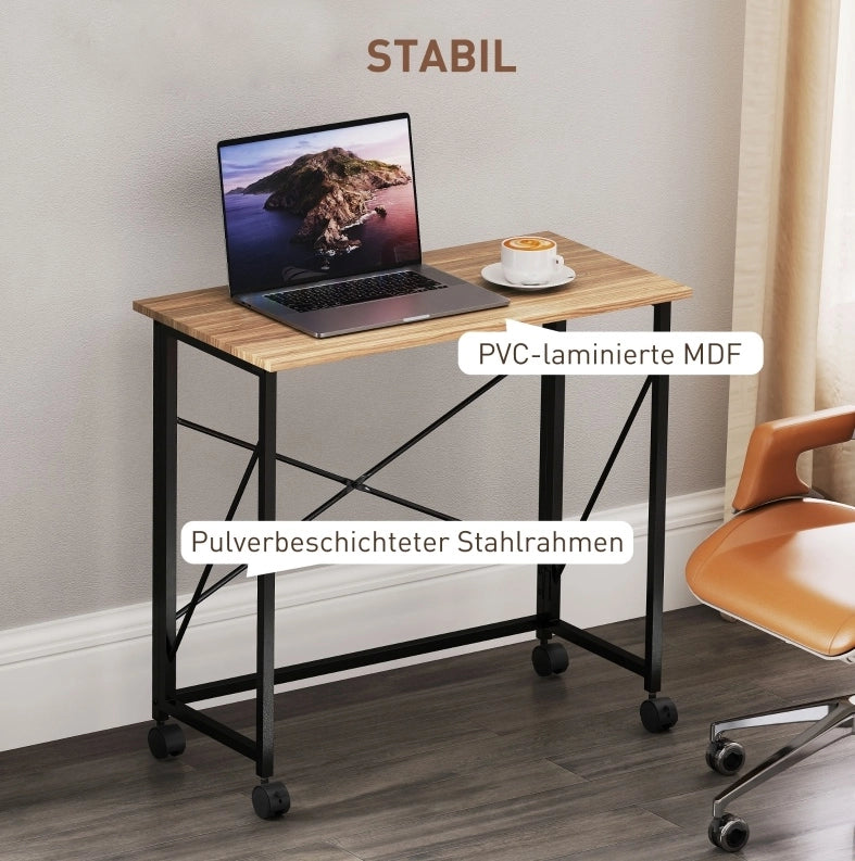 Scrivania pieghevole 80 cm con ruote, colore rovere