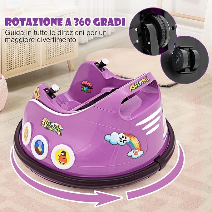 12V Autoscontro Elettrico per Bambini, Macchina Elettrica per Bambini con Design Girevole a 360° Telecomando Luci Musica, Macchina Cavalcabile per Bambini 37-96 Mesi (Viola)