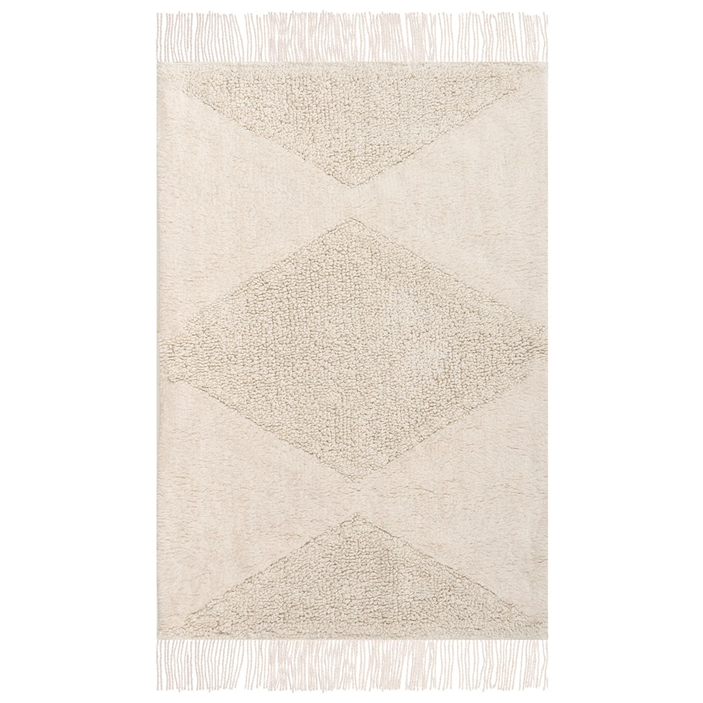 Tappeto Beige Cotone 60 x 90 cm Motivo decorativo geomentrico Stile Boho Soggiorno Bambini Stanza dei bambini