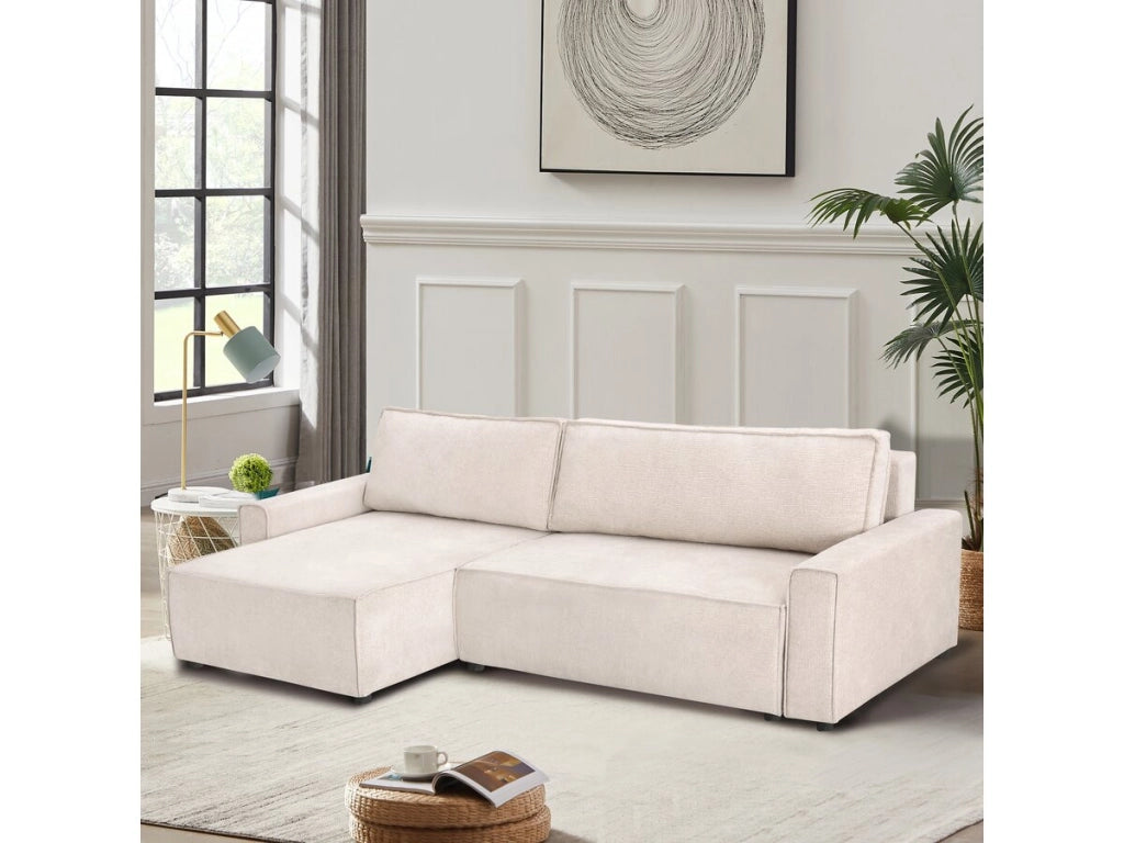 Divano letto angolare in tessuto testurizzato "Montaigne" - 4 posti - Beige