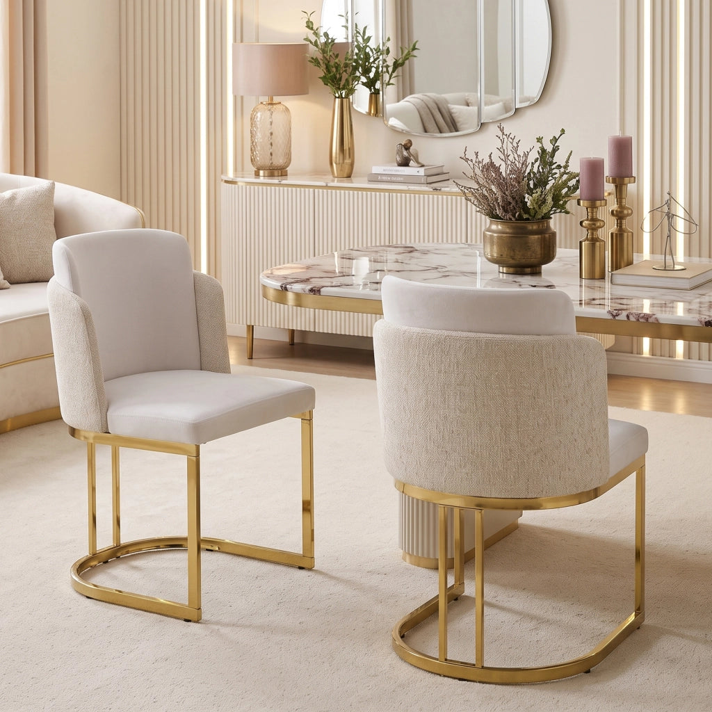 SEDIA da pranzo Set da 6 pezzi 61,5x53,5x86 cm Chenille Beige/Oro
