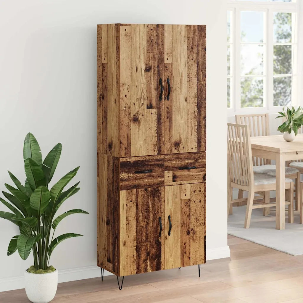 Credenza 2 pz | Madia | Buffet da pranzo | Armadio da pranzo Legno vecchio Legno ingegnerizzato e vetro