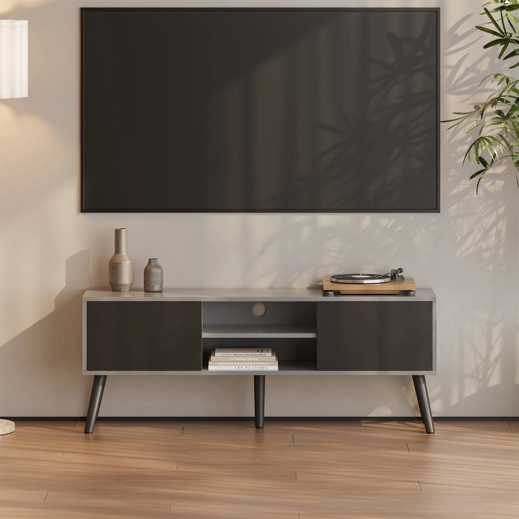 Mobile Porta TV Eskilstuna a 2 Ante e Ripiani 120 x 30 x 47 cm - Grigio Chiaro/Nero [en.casa]
