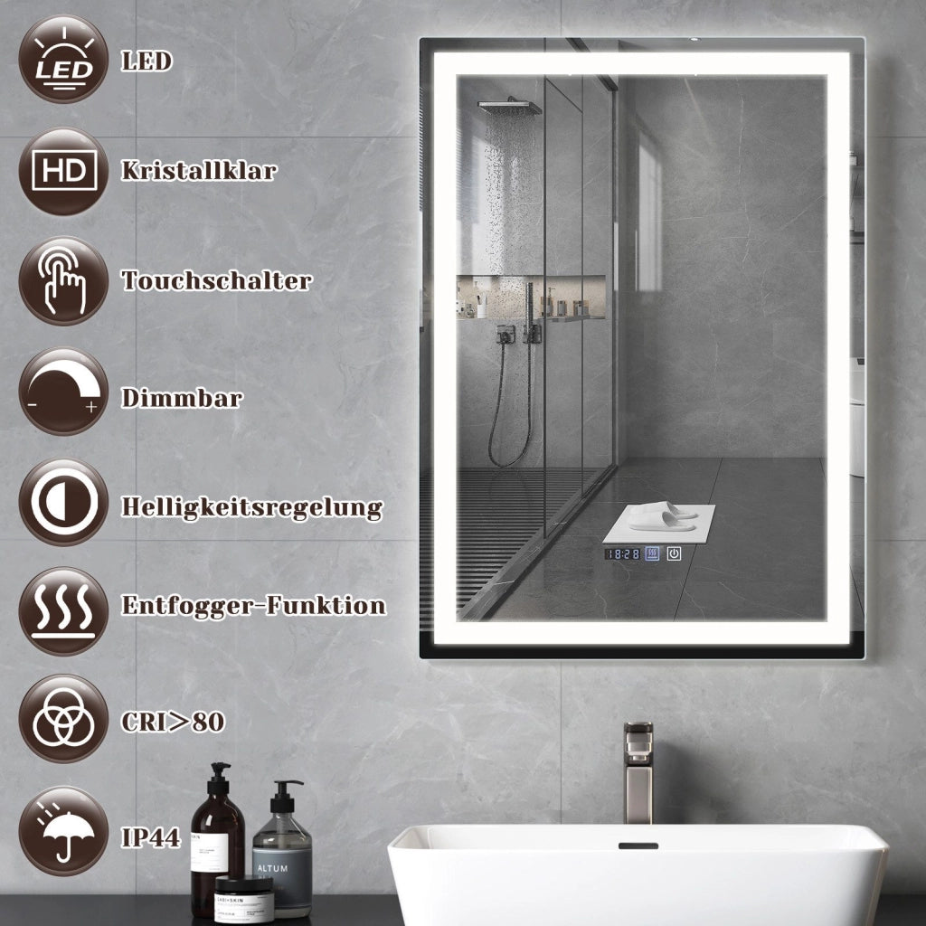 ZMH Specchio da bagno con illuminazione a LED Bagno con funzione touch Specchio da parete bianco