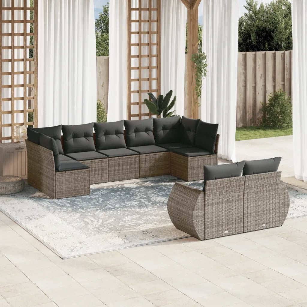 vidaXL Set Divano da Giardino 9 pz con Cuscini Grigio in Polyrattan