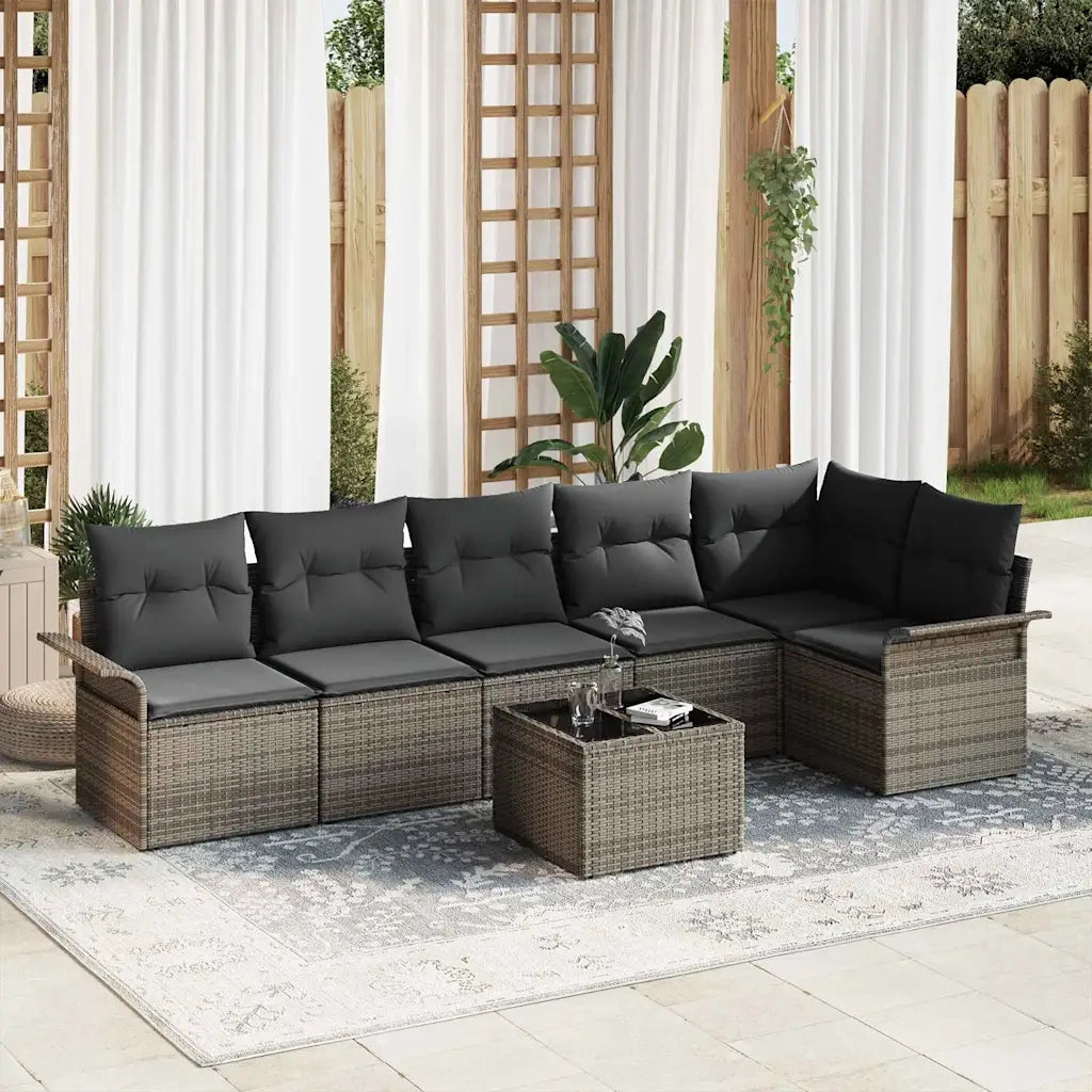 Set Divano da Giardino con cuscino 7 pcs Grigio polyrattan 3345389