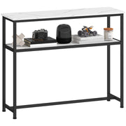 Consolle Ingresso Stretto con Ripiano Effetto Marmo e Telaio in Metallo 100x30x81 cm Bianco ¨C Minimal