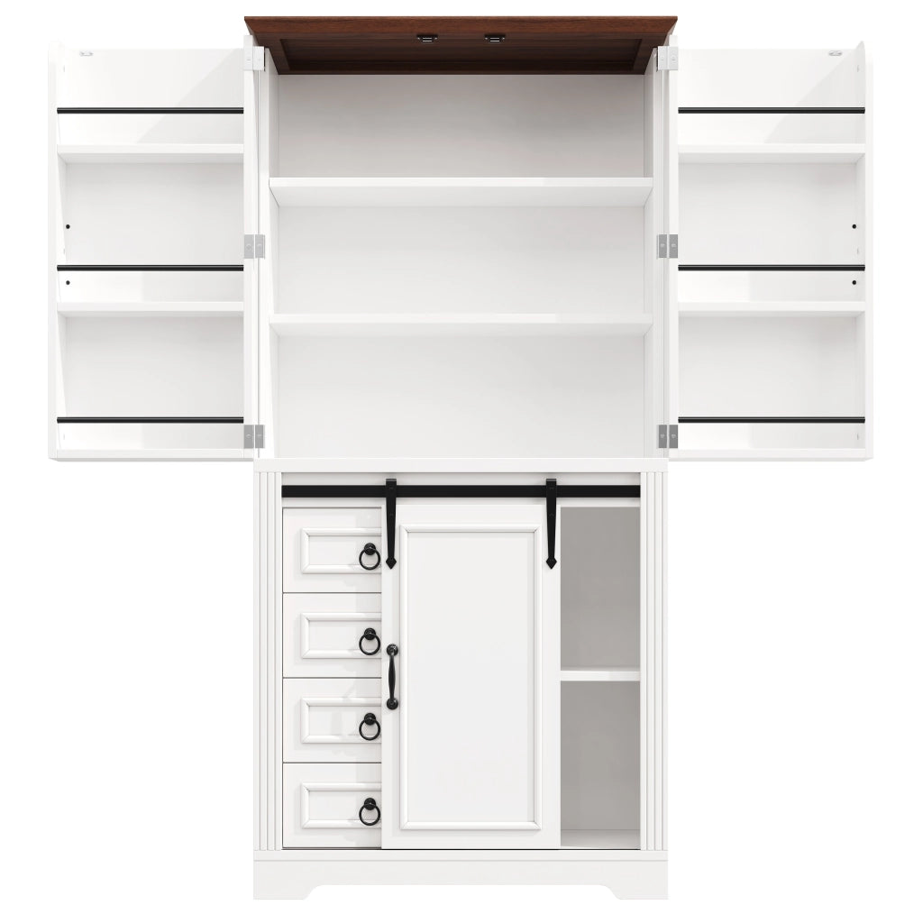 Colonna da cucina con 4 cassetti, ripiani regolabili e snack rack laterale, MDF bianco 80 × 39,8 × 180 cm
