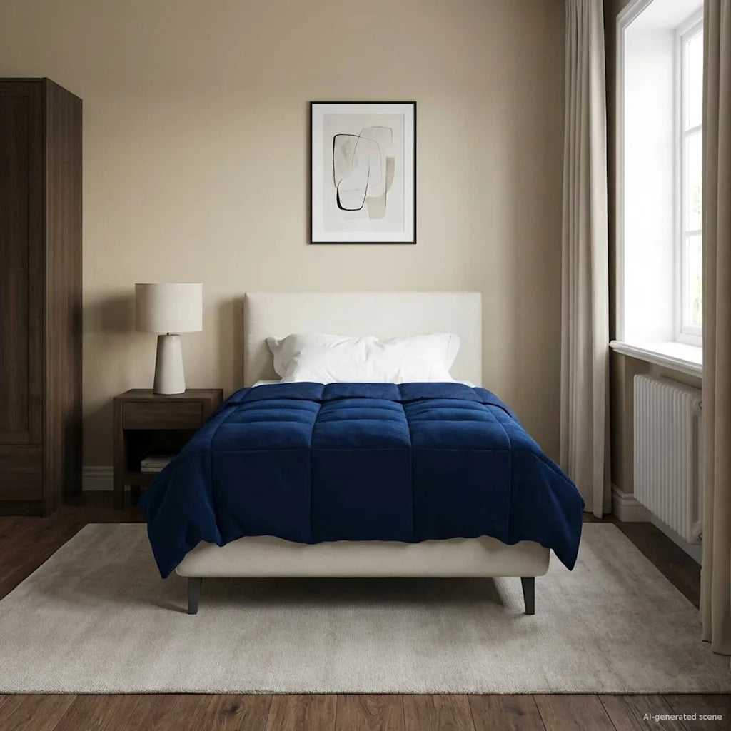 Duvet Invernale Trapuntato Blu Scuro 140 x 200 cm Microfibra 42026134