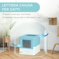 Lettiera Chiusa per Gatti con Vassoio Estraibile e 2 Porte 47.5x35.5x36.7cm Azzurro
