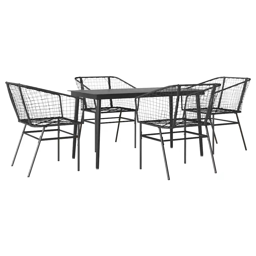Set Mobili da Pranzo per Giardino 5 pz | Set Salotto da Giardino Nero Polyrattan Vetro