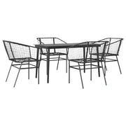 Set Mobili da Pranzo per Giardino 5 pz | Set Salotto da Giardino Nero Polyrattan Vetro