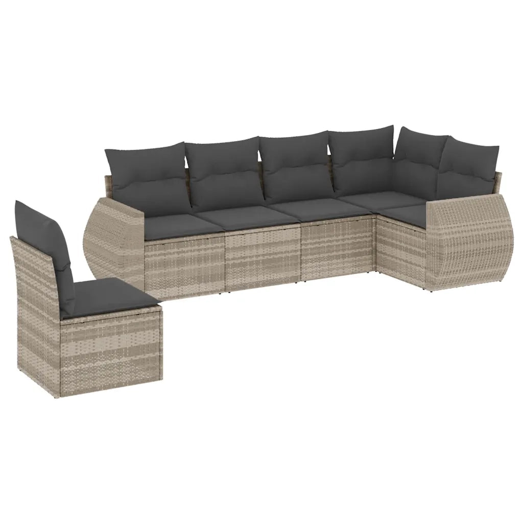 Set Divano da Giardino 6pz con Cuscini Grigio Chiaro Polyrattan