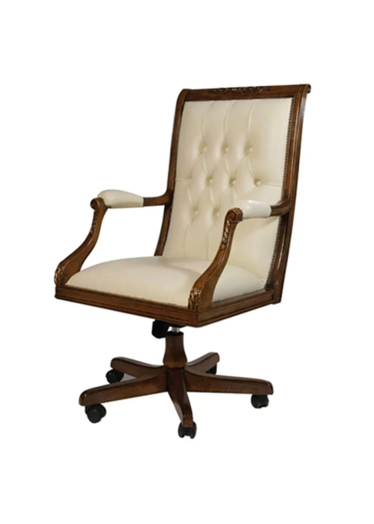 Poltrona girevole con ruote imbottita ecopelle in legno tinta noce l.62 p.55 h.120