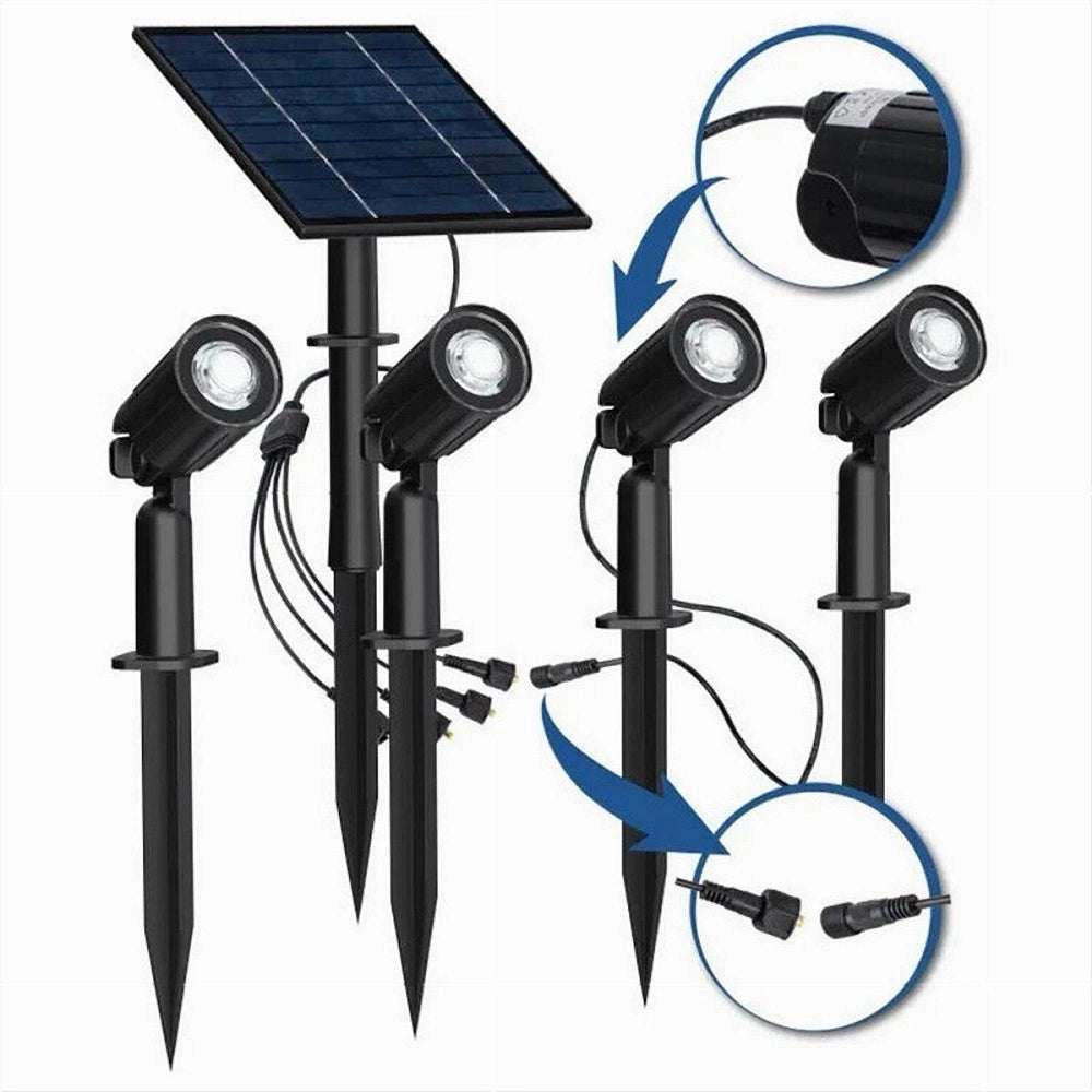 Trade Shop - Set 4 Pz Faretti Led A Picchetto Con Pannello Solare Luce Fredda Calda Ip65 Ly04 - -bianco Freddo      -