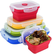 Set di 4 contenitori di alimenti Opacos siliconici con chiusura a cerniera, BPA libero, resistente al lavastoviglie e al forno a microonde, disponibili in diverse colorazioni.