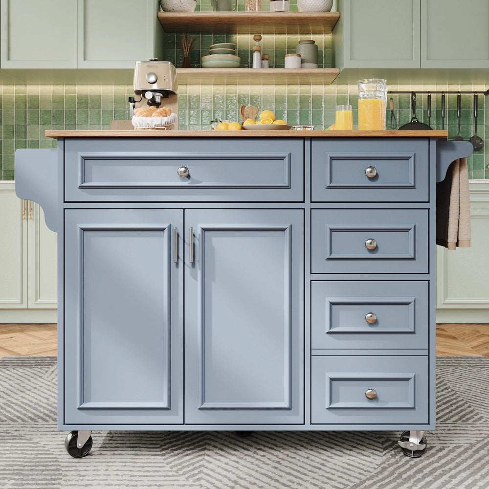 Isola Cucina Multifunzionale con Buffet e Ruote ¨C Xylo ¨C 110x45x92 cm, Blu, Legno