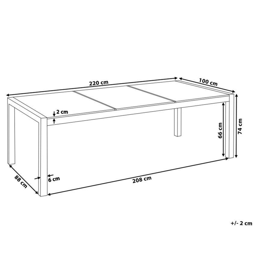 Tavolo da pranzo da giardino Piano in granito Nero e argento Gambe in acciaio inossidabile esterne 8 posti 220 x 100 x 74 cm