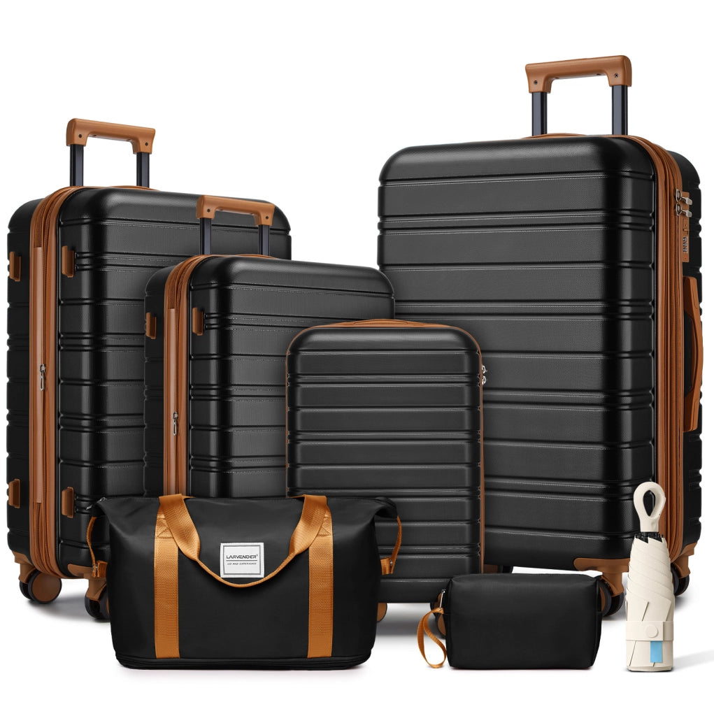 Set valigie rigide espandibili 6 pezzi con ruote girevoli, nero