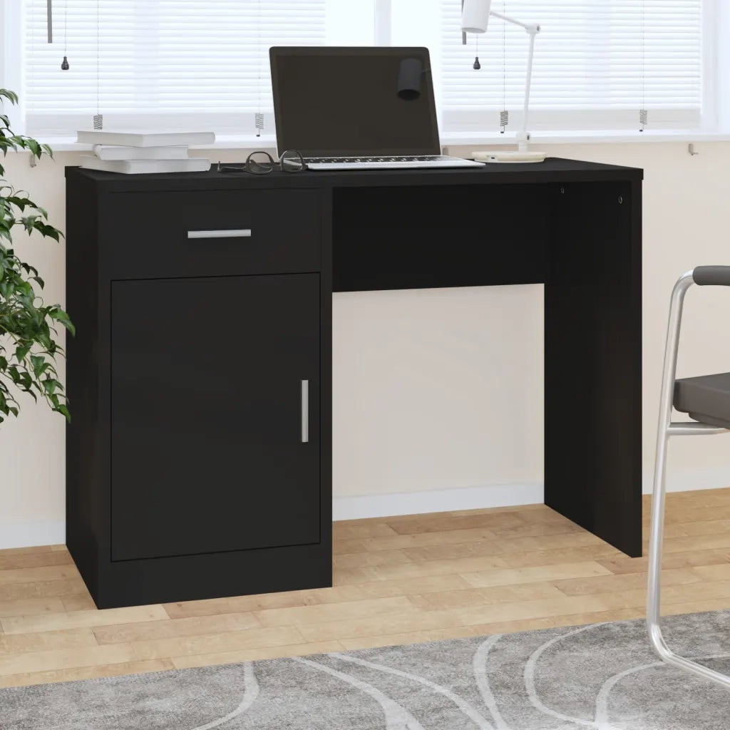 Scrivania | Tavolo da Ufficio Cassetto Nero 100x40x73cm Legno Multistrato