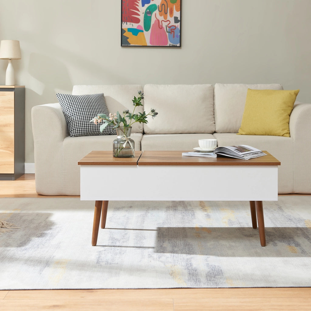 Tavolino da Salotto Flesen con Piano Sollevabile e Scomparti 92 x 52 x 41 cm - Bianco/Effetto Noce [en.casa]
