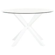 Tavolo da Pranzo da Giardino Bianco Gambe in alluminio Piano in Vetro Trasparente Rotondo ø 120 cm Outdoor Moderno