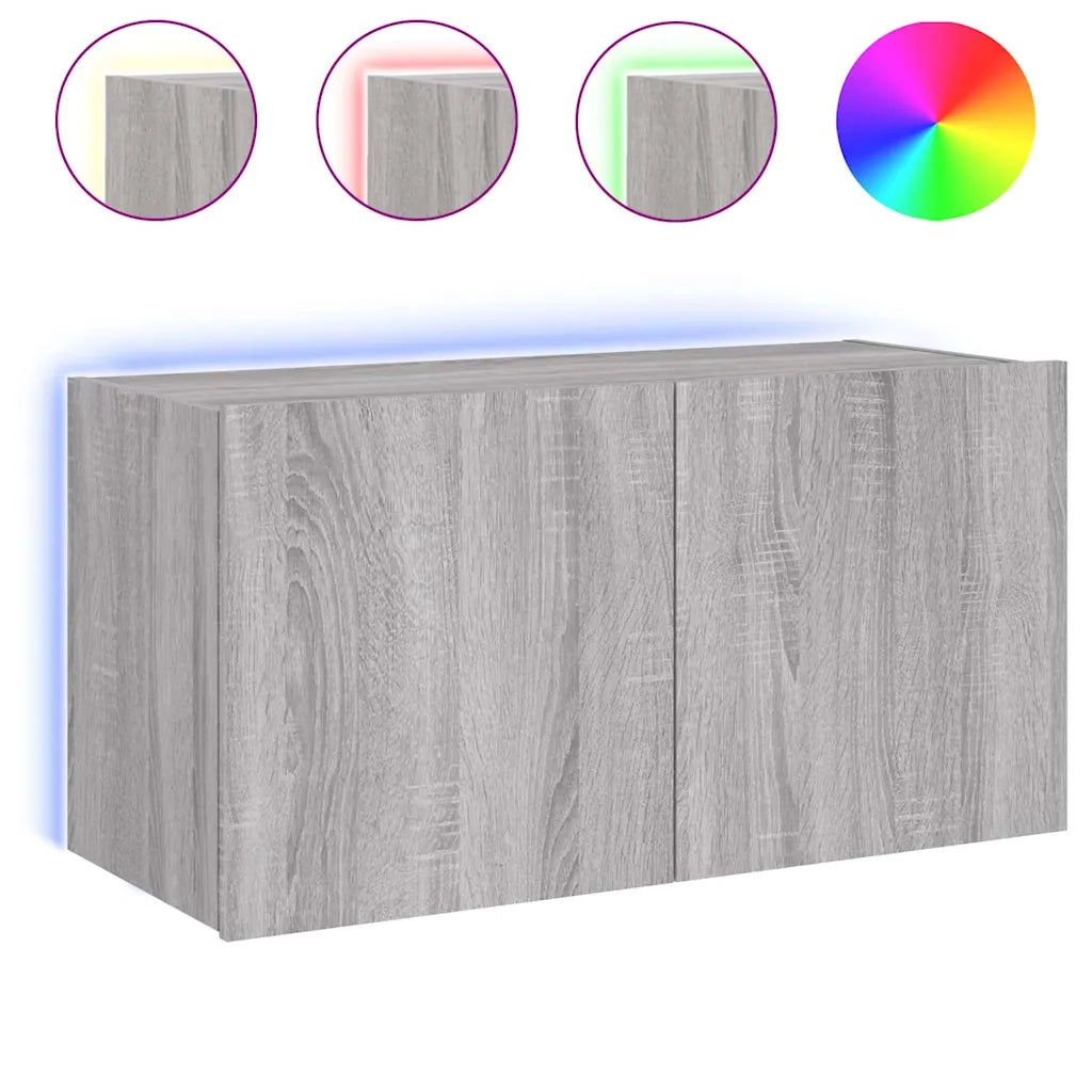 Mobile TV a Parete con Luci LED Grigio Sonoma 80x35x41 cm 837321