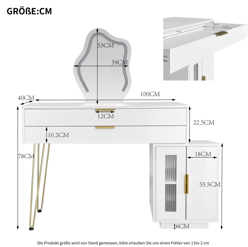 Tavolo da trucco bianco con specchio LED e cassetti capienti