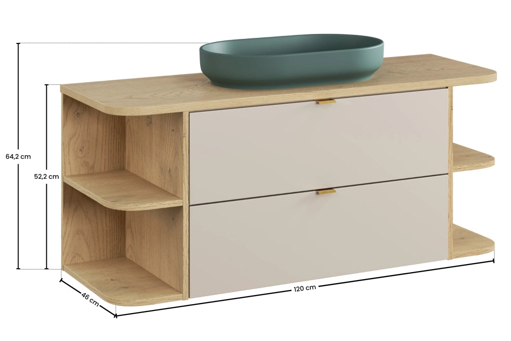 Set mobili bagno 120 cm con piano e lavabo da appoggio River Dalia Cashmere 120 x 1401 x 46 cm