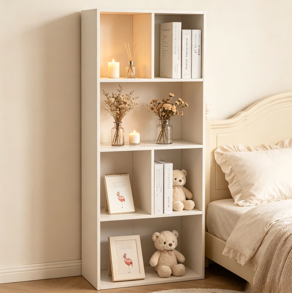 Libreria verticale bianca in MDF con 6 vani, 50 x 30 x 118 cm