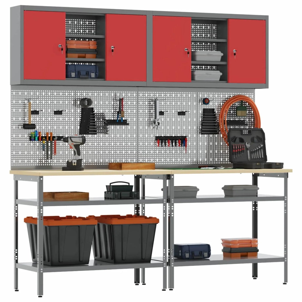 Set banco da lavoro con lo scaffale 8 pcs Rosso e Grigio 3321503