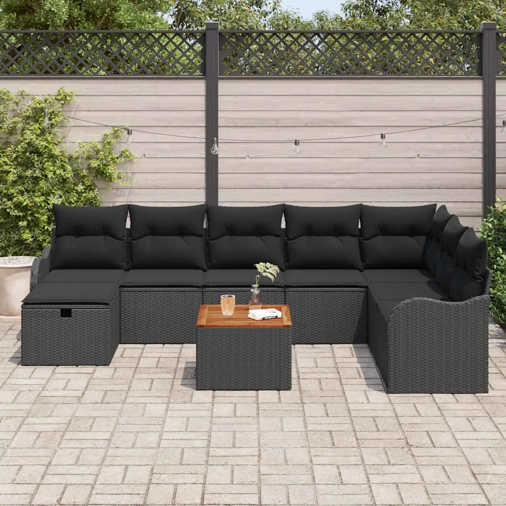 Set Divano da Giardino con cuscino 9 pcs Nero polyrattan 3359499